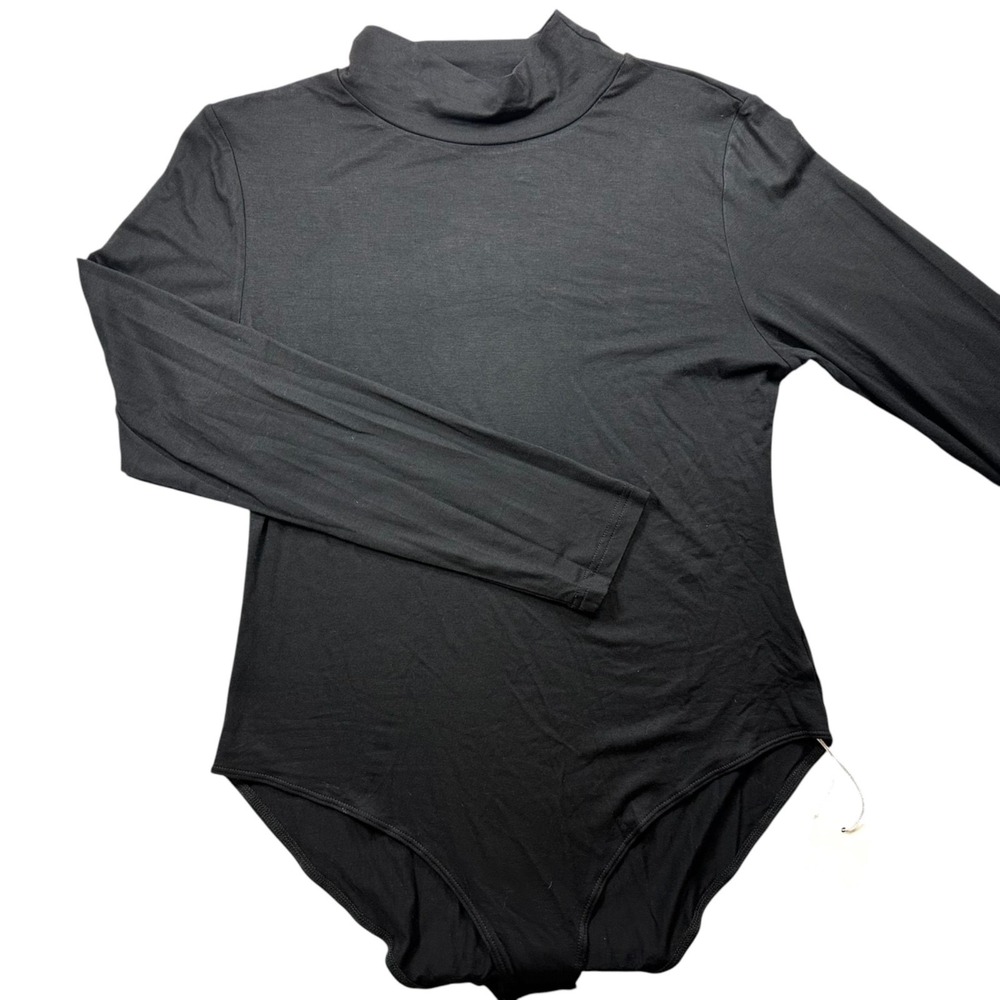 MangoPop Long Sleeve Bodysuit‎ Black Stretch Mock Neck Women's XL NWT